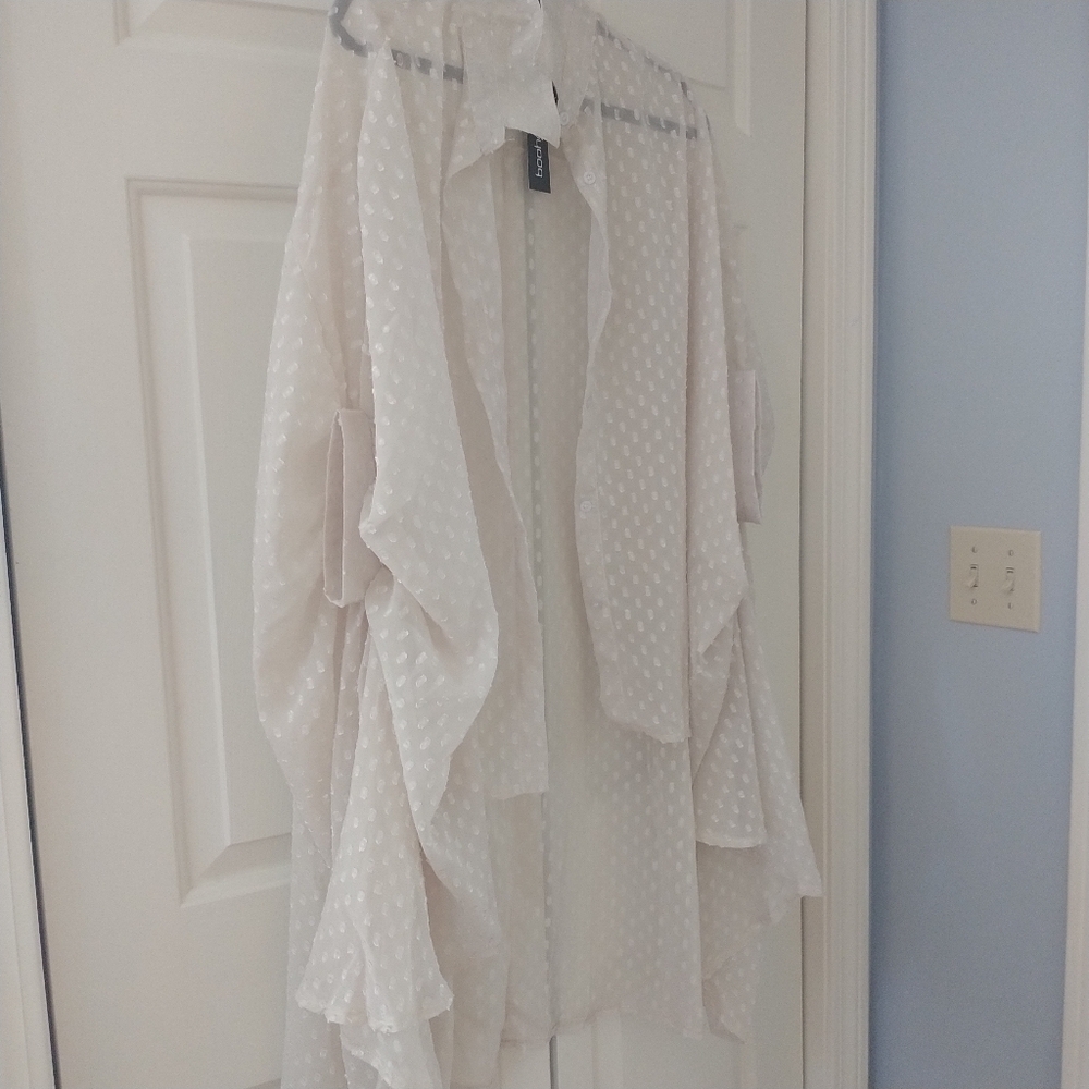 boohoo Dobby Chiffon Oversized Maxi Shirt Ecru 14 - Picture 10 of 12